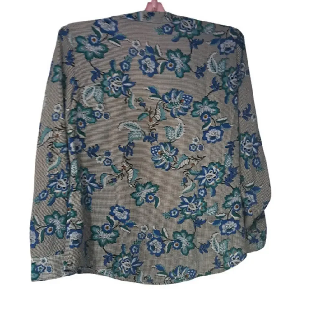 NY Collection Tunic Long Sleeve V‎ neck Top Grey Floral Small 100% Polyester
